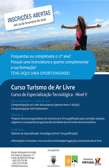 Fundão: Acabam hoje inscrições no Curso de Turismo ao Ar Livre