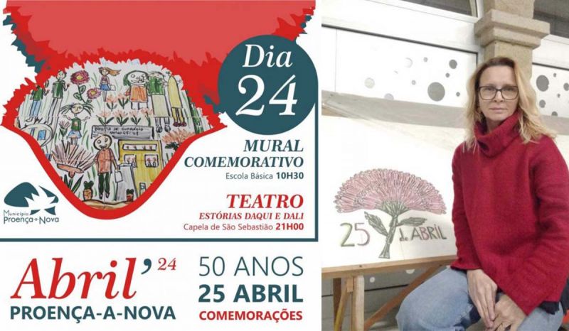 ProenÃ§a-a-Nova: Escola inaugura mural de RosÃ¡rio Bello comemorativo dos 50 anos do 25 de Abril